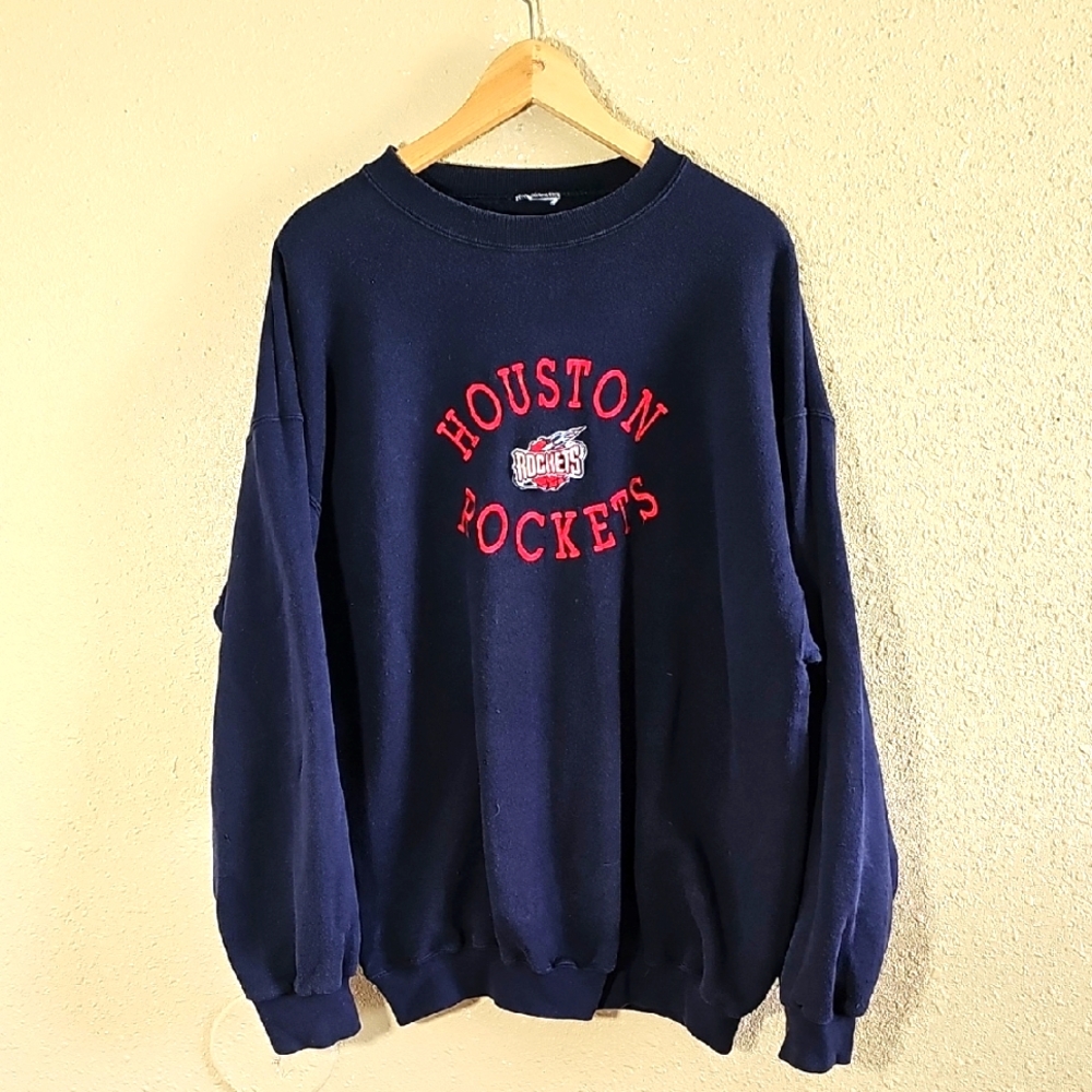 Rear Vintage 90'  Houston Rockets Navy Blue Sweater.